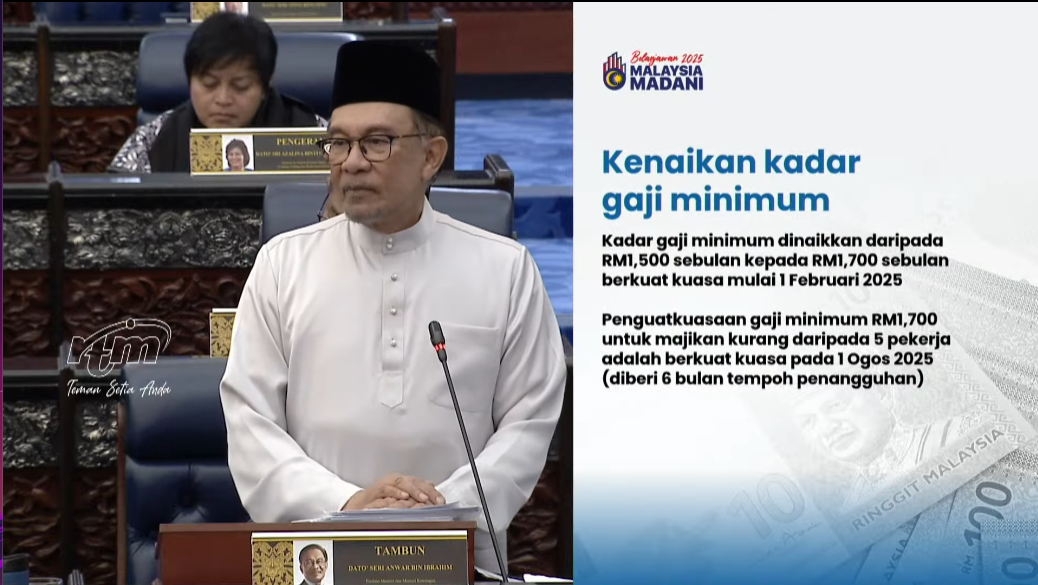 Bajet 2025 : Kadar Gaji Minimum Dinaikkan Kepada RM1,700 Sebulan!