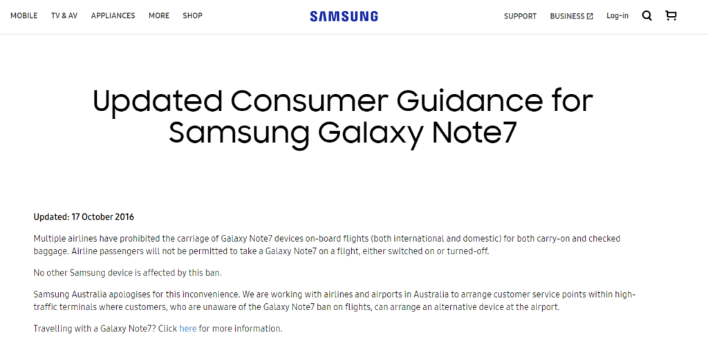 Kenyataan dari laman web rasmi Samsung