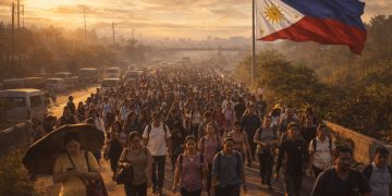 Rakyat Filipina Berjalan Kaki Ke Tempat Kerja!